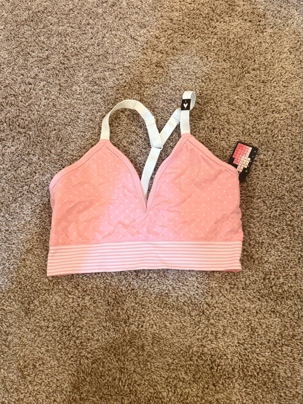 Victoria's Secret Pink Quilted V-Neck Bralette with White Straps